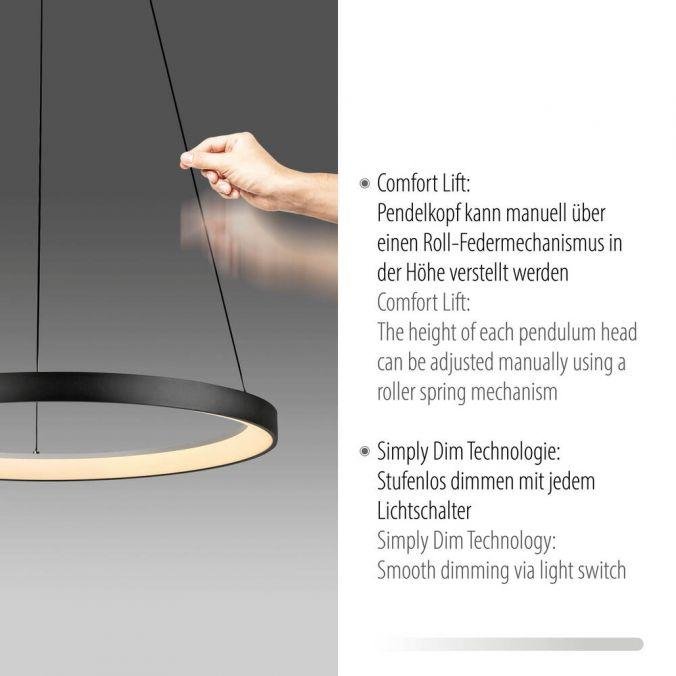 PN 2851-18 HOOP LED závěsné svítidlo černé nastavitelná výška paměťová funkce SimplyDim 3000K - PAUL NEUHAUS (obrázek 3)