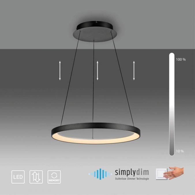 PN 2851-18 HOOP LED závěsné svítidlo černé nastavitelná výška paměťová funkce SimplyDim 3000K - PAUL NEUHAUS (obrázek 8)