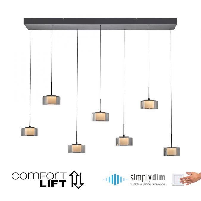 PN 2115-18 Závěsné svítidlo LED RIKA 7 ramenné černá nastavitelná výška Comfort Lift SimplyDim 3000K - PAUL NEUHAUS