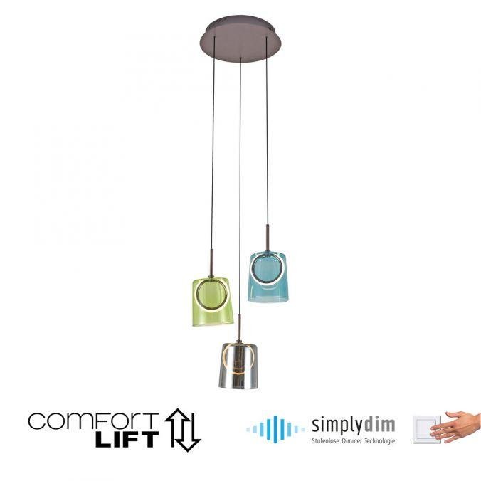 PN 2543-70 ZULA LED závěsné svítidlo kruhové 2 ramenné vícebarevné kov v kávové barvě SimplyDim 3000K - PAUL NEUHAUS