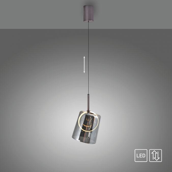 PN 2541-25 ZULA LED závěsné svítidlo 1 ramenné kov/sklo kouřová barva nastavitelná výška 3000K - PAUL NEUHAUS (obrázek 8)