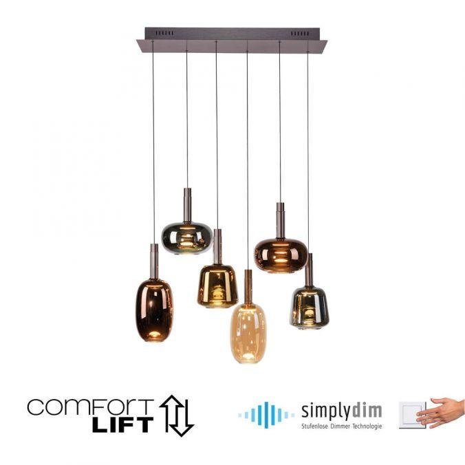PN 2681-70 IRIDES LED závěsné svítidlo 6-ramenné nastavitelná výška Comfort Lift paměťová funkce SimplyDim 3000K - PAUL NEUHAUS
