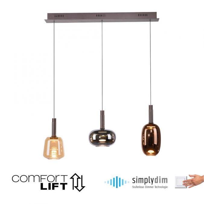 PN 2680-70 IRIDES LED závěsné svítidlo nastavitelná výška Comfort Lift 3 ramenné stmívatelné paměťová funkce SimplyDim 3000K - PAUL NEUHAUS