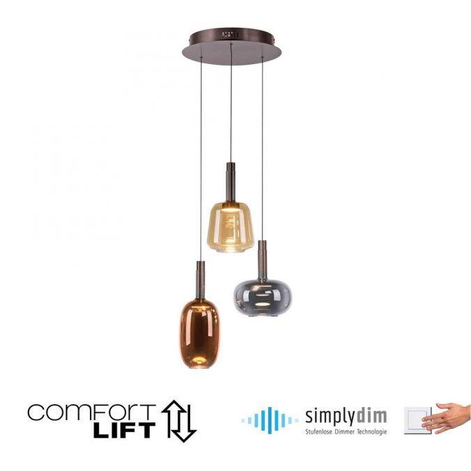 PN 2679-70 IRIDES LED závěsné svítidlo 3 ramenné nastavitelná výška Comfort Lift paměťová funkce SimplyDim 3000K - PAUL NEUHAUS