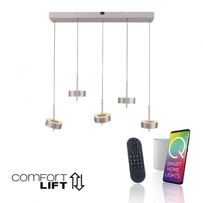 PN 2249-95 Závěsné svítidlo Q-ROTATE 5 ramenné hliník nastavitelná výška Smart Home ZigBee 2700-5000K - PAUL NEUHAUS