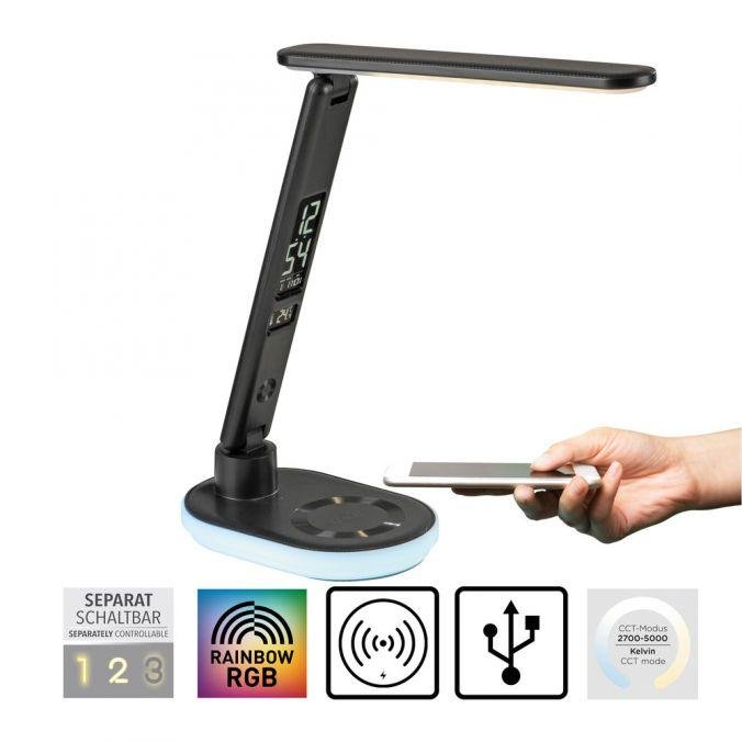 LD 11018-18 TINA LED stolní lampa černá dotykový stmívač nabíjení telefonu bezdrátově i USB 3000-5000K - JUST LIGHT