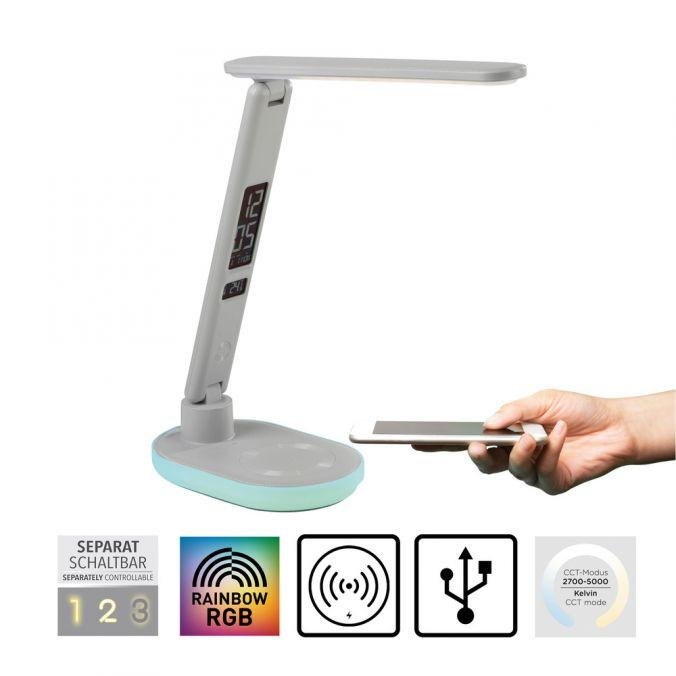 LD 11018-16 TINA LED stolní lampa bílá dotykový stmívač nabíjení telefonu bezdrátově i USB 3000-5000K - JUST LIGHT