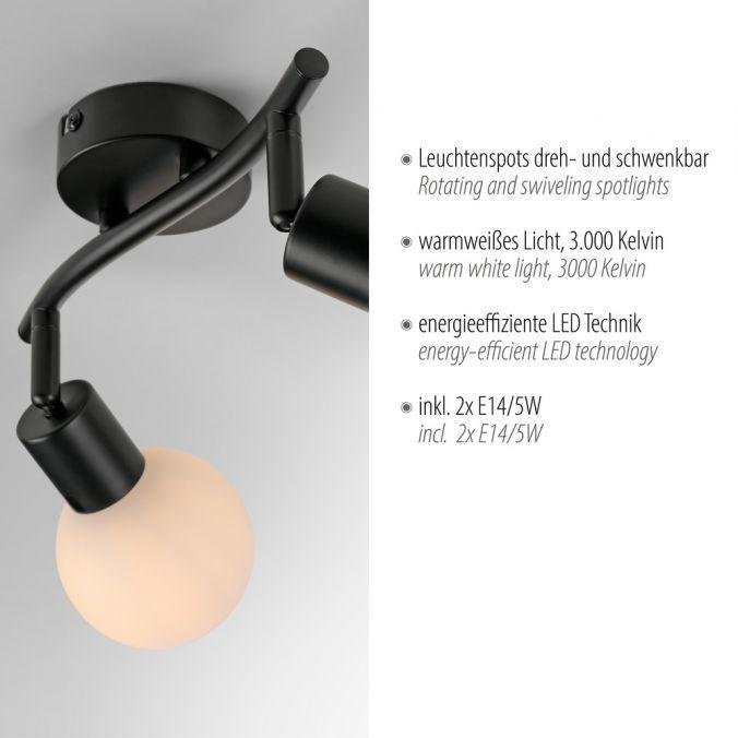 LD 12151-18 LOKI LED stropní svítidlo 2 ramenné černé otočné spoty nadčasový design 3000K - JUST LIGHT (obrázek 3)