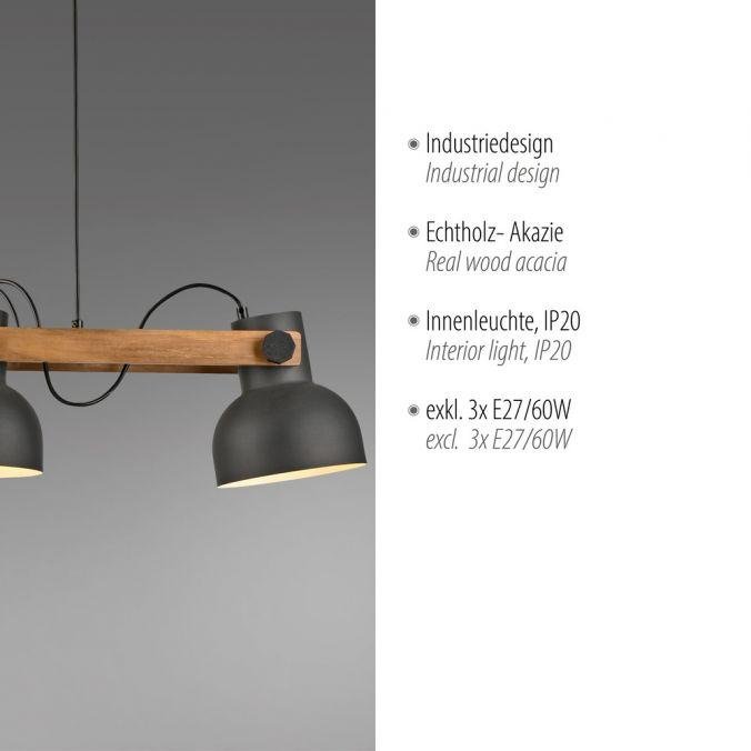 LD 15743-18 CUP 2.0 závěsné svítidlo černé s dřevem z akácie nastavitelná výška nastavitelné - JUST LIGHT (obrázek 3)