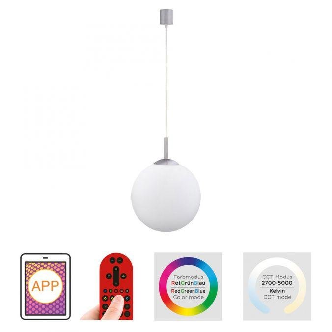LD 22073-55 Ls-BOLO LED závěsné svítidlo Smarthome průměr 25 stříbrná stmívatelné s aplikací dálkový ovladač Tuya RGB/2700-5000K - JUST LIGHT