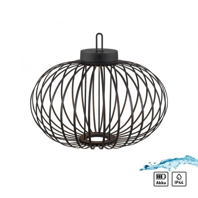 LD 19305-18 AKUBA LED stolní lampa průměr 46cm černá na baterie USB IP44 stmívatelné dotykem 2700K - JUST LIGHT