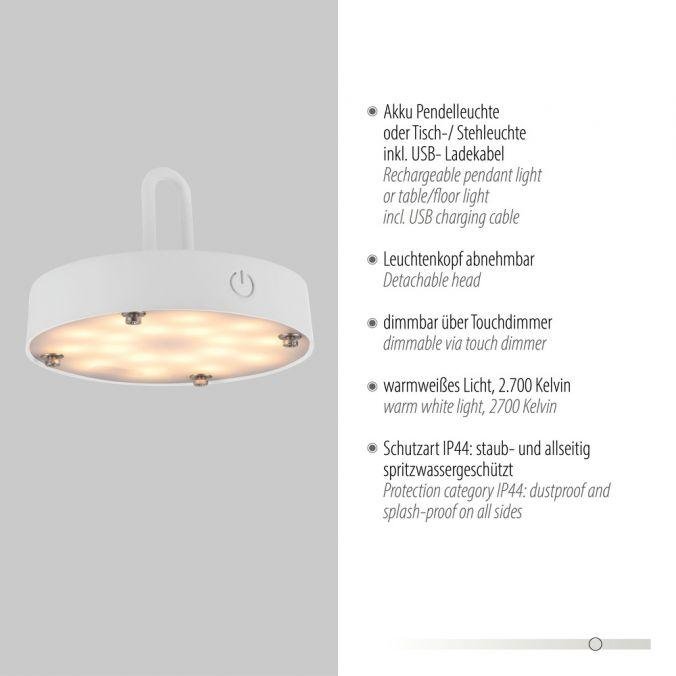 LD 19305-16 AKUBA LED stolní lampa průměr 46cm bílé na baterie USB IP44 stmívatelné dotykem 2700K - JUST LIGHT (obrázek 3)