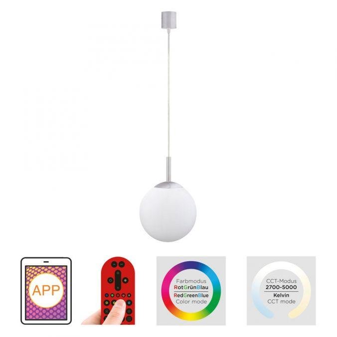 LD 22072-55 Ls-BOLO LED závěsné svítidlo Smarthome průměr 20cm stříbrná stmívatelné s aplikací dálkový ovladač Tuya RGB/2700-5000K - JUST LIGHT