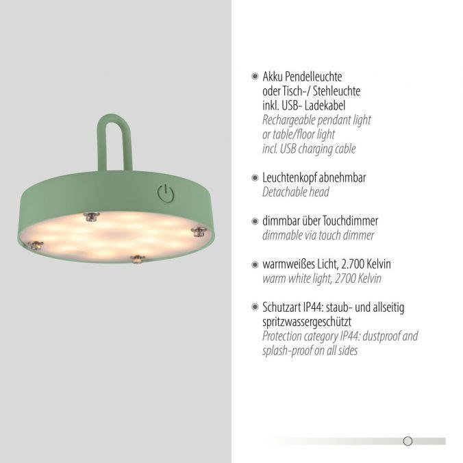LD 19305-43 AKUBA LED stolní lampa průměr 46cm zelená na baterie USB IP44 stmívatelné dotykem 2700K - JUST LIGHT (obrázek 3)