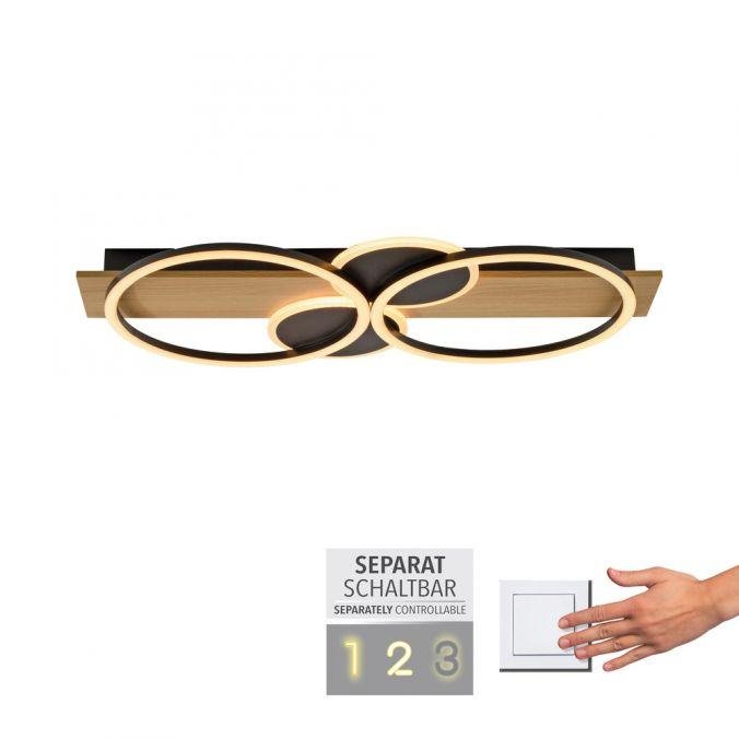 LD 14552-18 TROOPER LED stropní svítidlo černé s dřevem teplá bílá do ložnice světelný kruh 3000K - JUST LIGHT