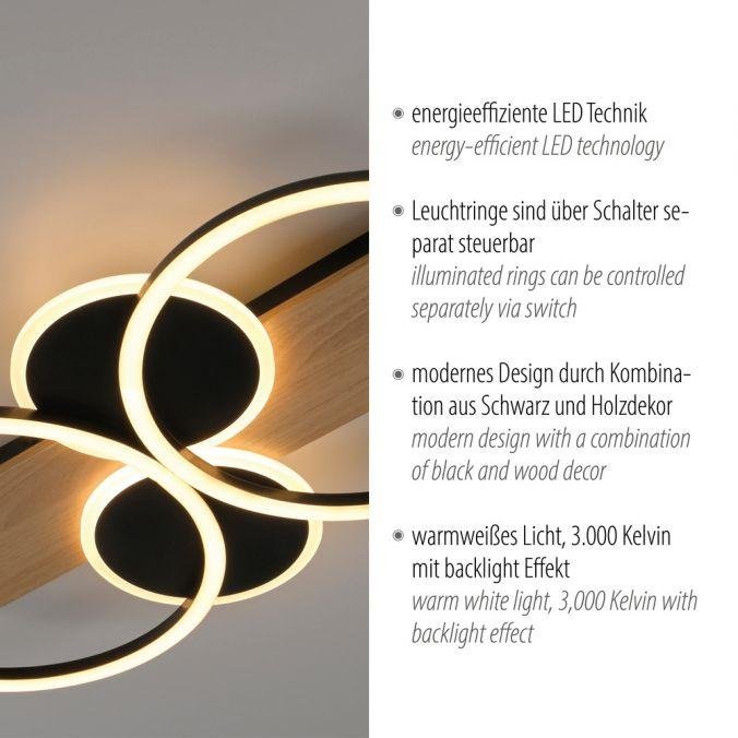LD 14552-18 TROOPER LED stropní svítidlo černé s dřevem teplá bílá do ložnice světelný kruh 3000K - JUST LIGHT (obrázek 3)