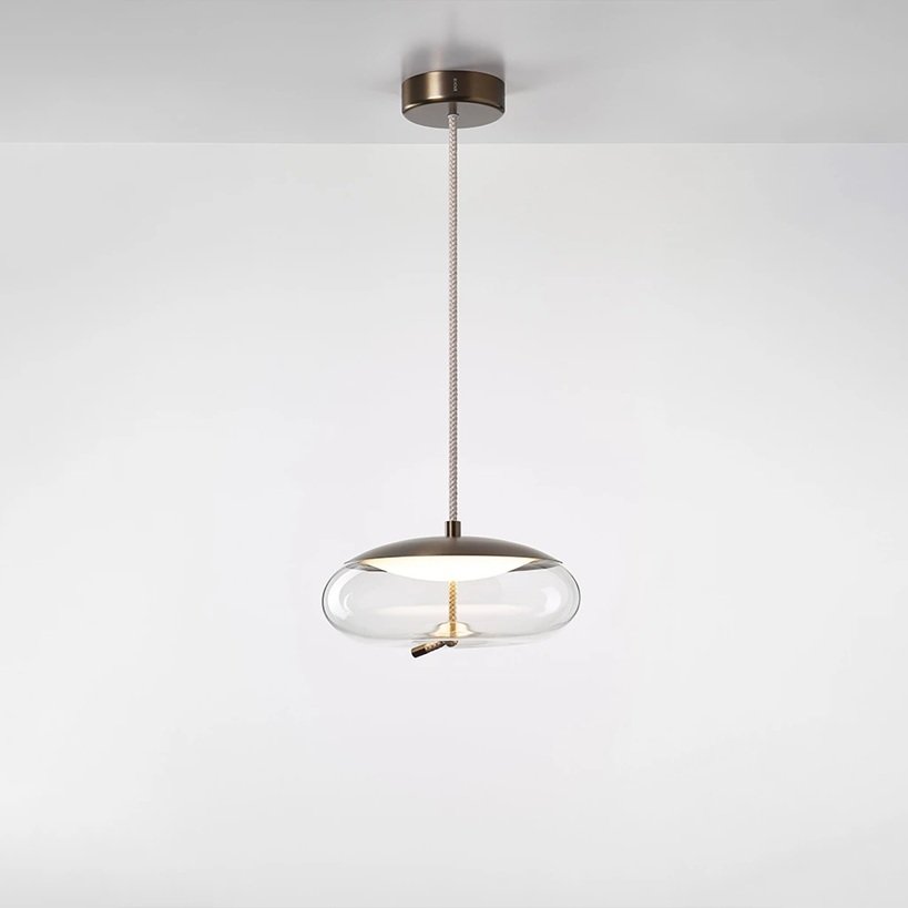 Levně BRO PC01037_091 Závěsné svítidlo KNOT SMALL DISCO sklo transparentní / montura + baldachýn broušená champagne lak / provaz přírodní - BROKIS A