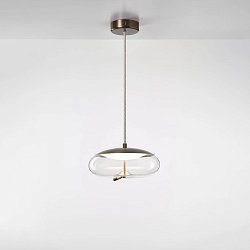 Obrázek pro produkt Závěsné svítidlo KNOT SMALL DISCO sklo transparentní / montura + baldachýn broušená champagne lak / provaz přírodní - BROKIS A
