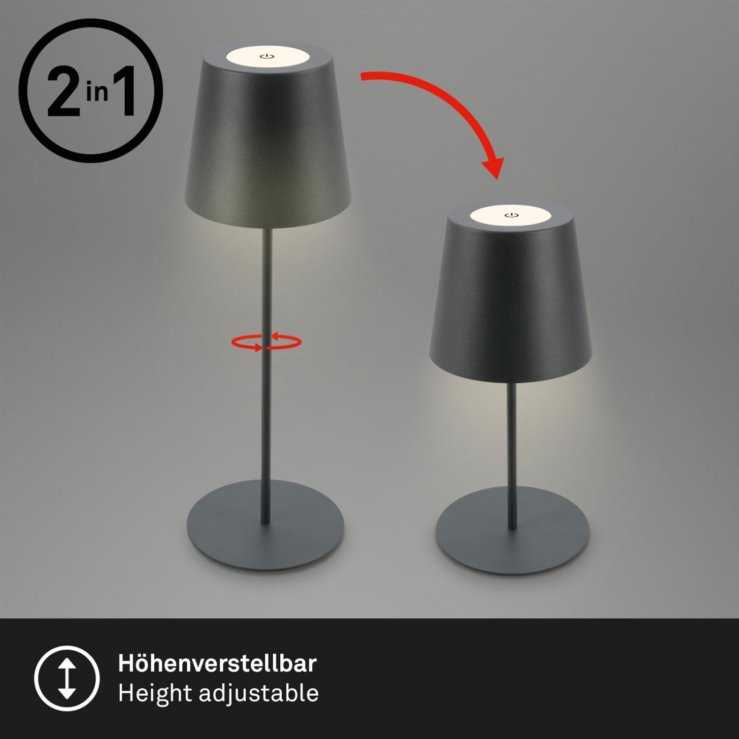 BRILO 7508015 Kiki stolní lampička bezdrátová, dotykový vypínač, nastavitelná výška, stmívatelné, nabíjecí, antracit - BRILO (obrázek 5)