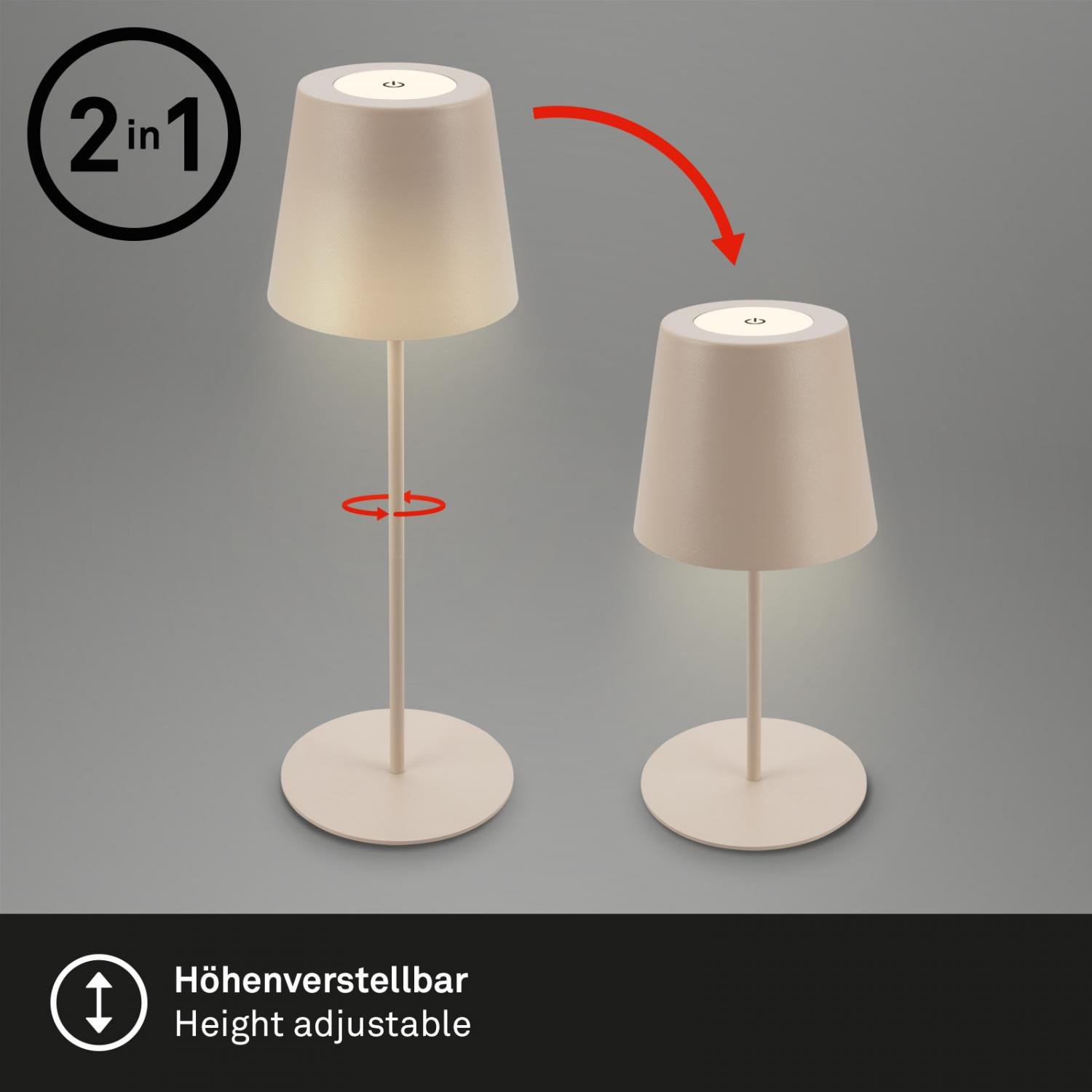 BRILO 7508011 Kiki stolní lampička bezdrátová, dotykový vypínač, nastavitelná výška, stmívatelné, nabíjecí, béžová - BRILO (obrázek 5)