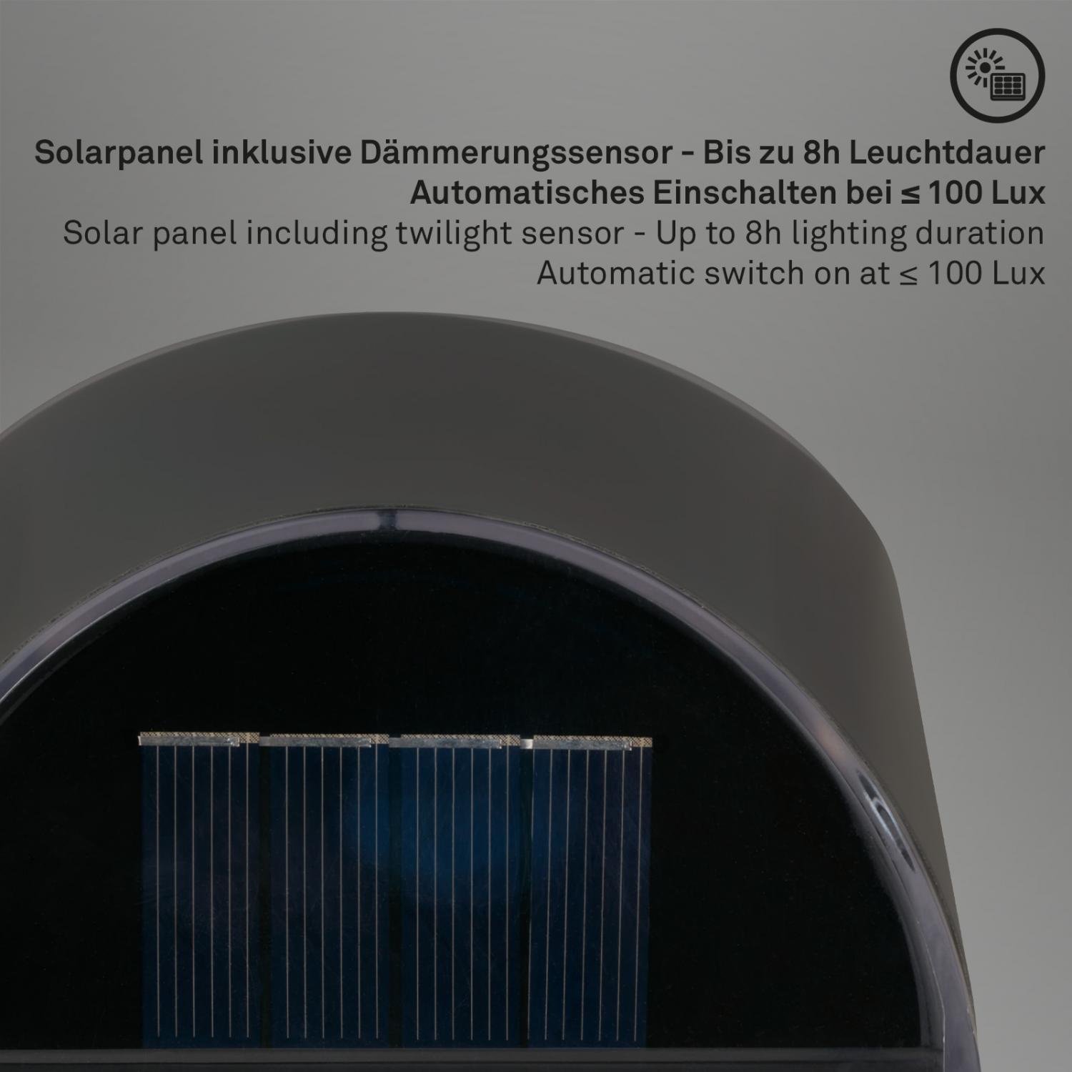 BRILO 3133015 Solární LED nástěnné svítidlo, 10 cm, antracit - BRILO (obrázek 3)