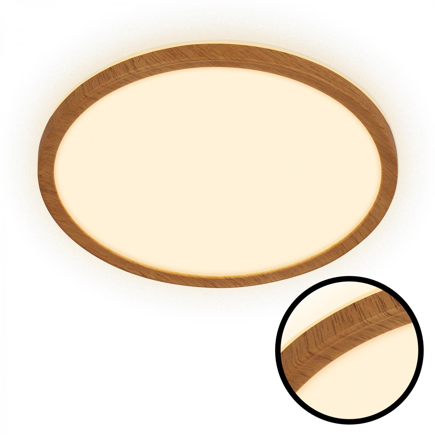 BRILO 7450314 Tava Wood LED stropní svítidlo, přímé a nepřímé osvětlení, ploché, imitace dřeva, kruhové 29 cm - BRILO