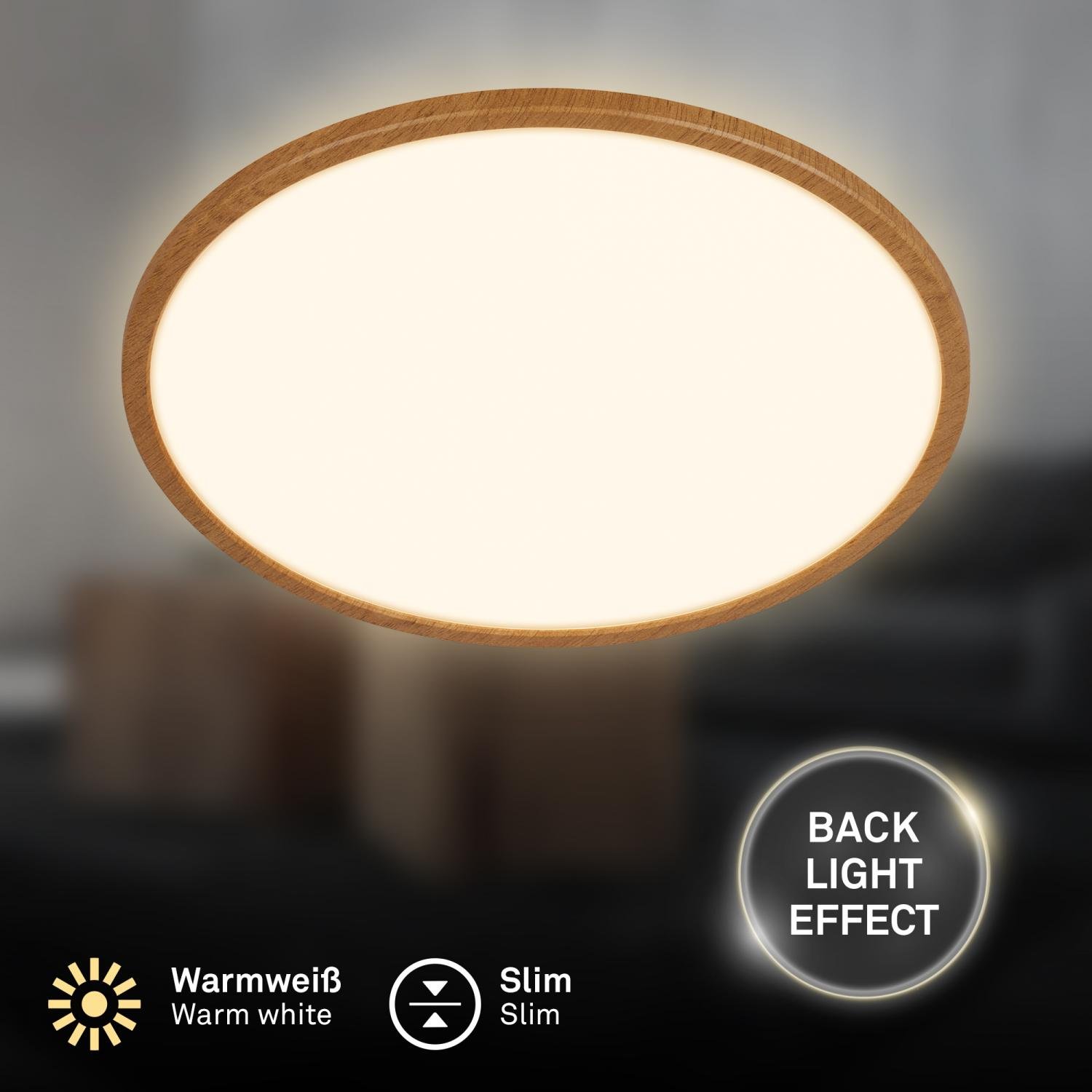 BRILO 7451314 Tava Wood LED stropní svítidlo, přímé a nepřímé osvětlení, ploché, imitace dřeva, kruhové 42 cm - BRILO (obrázek 3)