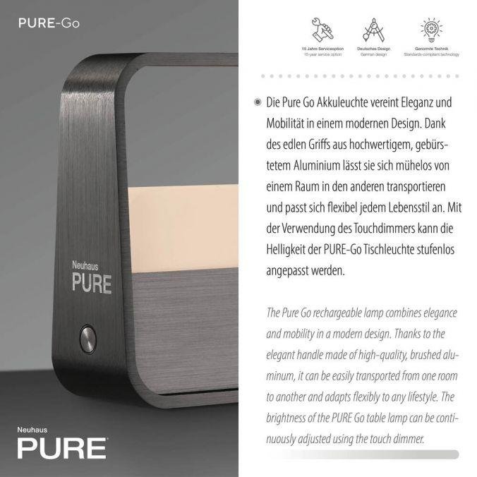 PN 4055-15 LED stolní lampa Pure Go šedá na baterie dotykový vypínač USB 2700K - PAUL NEUHAUS (obrázek 3)