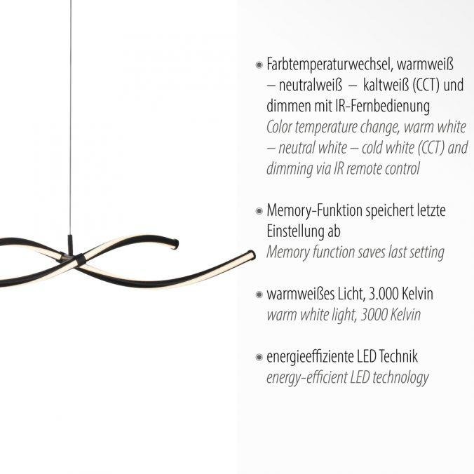 PN 2998-18 LED závěsné svítidlo černé stmívatelné dálkovým ovladačem paměťová funkce CCT 2700-5000K - PAUL NEUHAUS (obrázek 3)