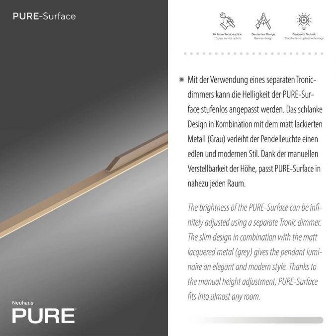 PN 2302-97 Závěsné svítidlo PURE Surface 160x25 nastavitelná výška 3000K bronz - PAUL NEUHAUS (obrázek 3)