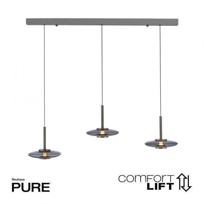 PN 2083-15 Závěsné svítidlo PURE Vitrum 3 ramenné Comfort Lift 2700K platina / kouřová - PAUL NEUHAUS