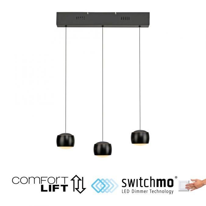 LD 15261-18 LED závěsné svítidlo černé 3 ramenné nastavitelná výška do jídelny krokově stmívatelné 3000K - JUST LIGHT