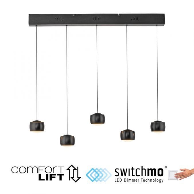 Levně LD 15262-18 LED závěsné svítidlo černé 5 ramenné nastavitelná výška do jídelny krokově stmívatelné 3000K - JUST LIGHT