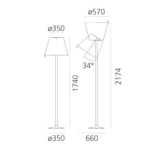 AR 0577010A Stojací lampa Melampo velká šedá 2x150W výklopná - ARTEMIDE (obrázek 4)
