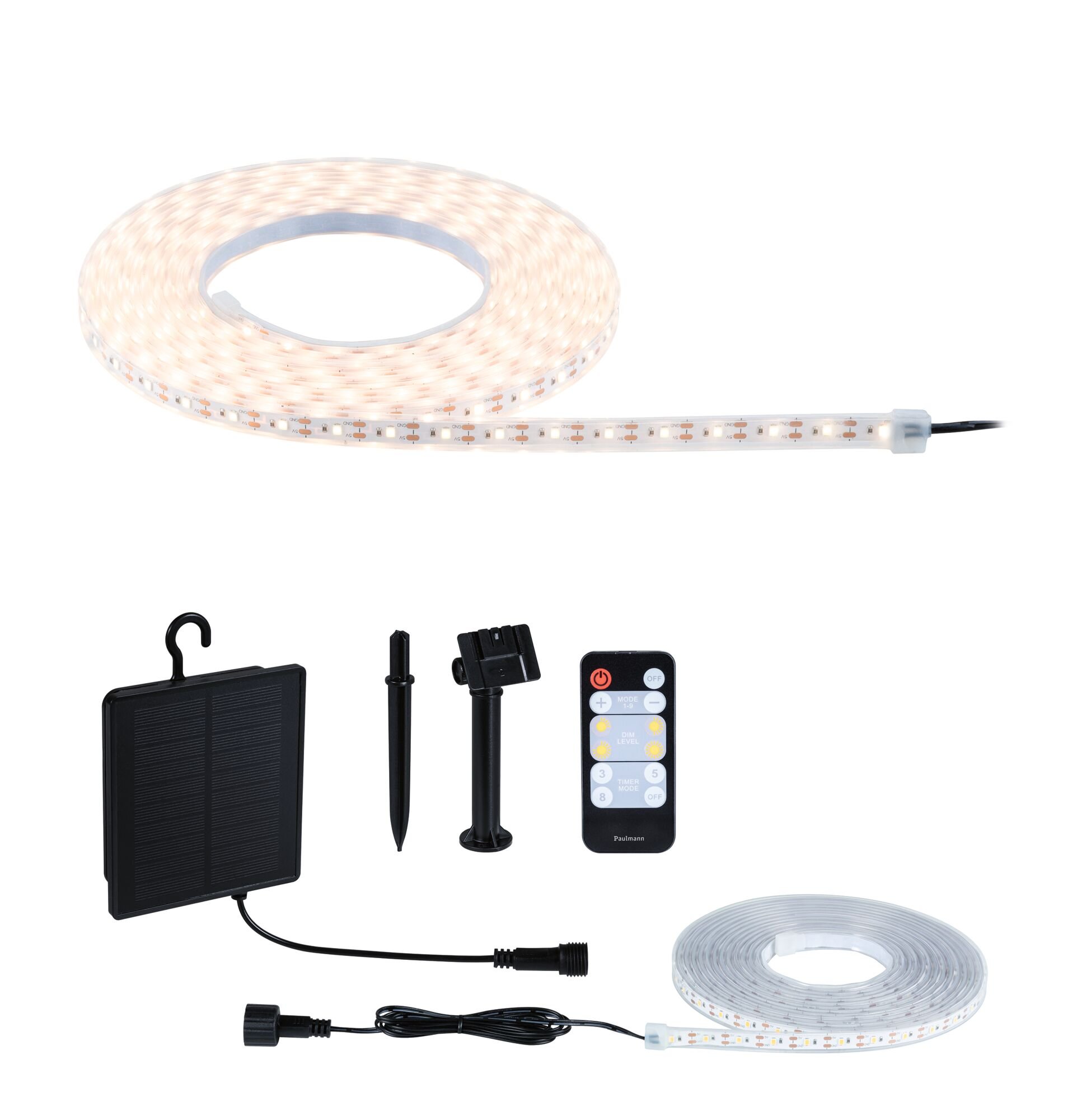 P 71193 LED pásek solární vč. dálkový ovladač 5m IP44 2,8W 51lm/m 60 LEDs/m 3000K - PAULMANN