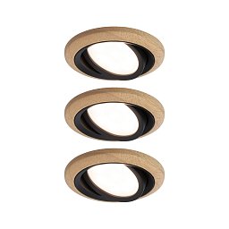 Obrázek pro produkt LED vestavné svítidlo Lanati 3ks sada kruhové 84mm 30° Coin 3x6W 230V 2700K dub/černá mat - PAULMANN