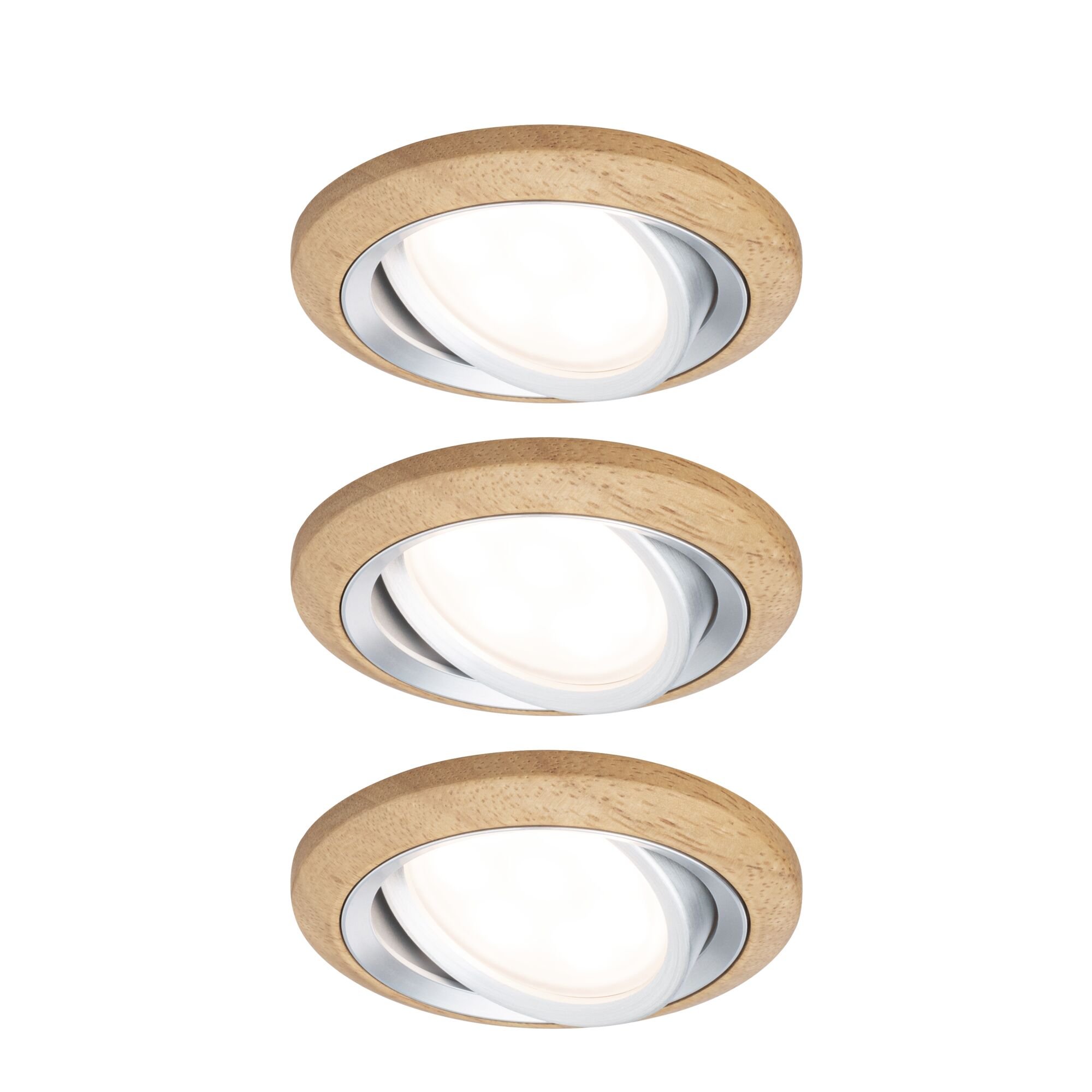 P 92239 LED vestavné svítidlo Lanati 3ks sada kruhové 84mm 30° Coin 3x6W 230V 2700K dub/hliník broušený - PAULMANN