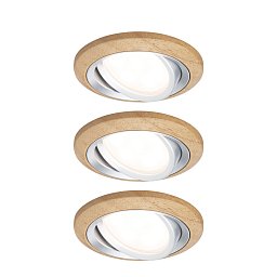 Obrázek pro produkt LED vestavné svítidlo Lanati 3ks sada kruhové 84mm 30° Coin 3x6W 230V 2700K dub/hliník broušený - PAULMANN