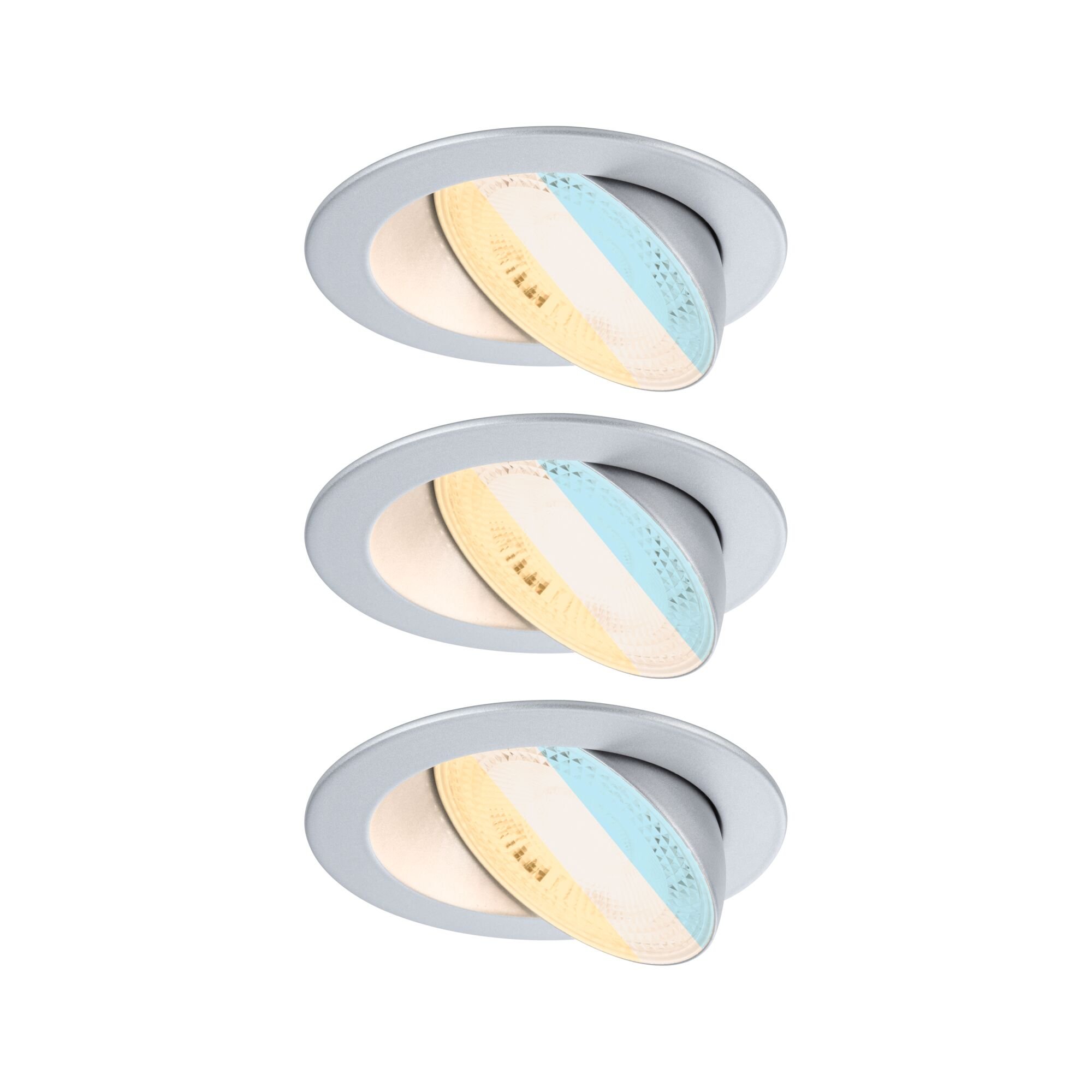 P 92256 LED vestavné svítidlo White Select Aumus 3ks sada kruhové 105mm 90° 3x5W 230V stmívatelné 2700 - 6500K matný chrom - PAULMANN