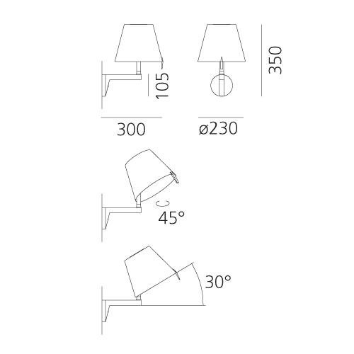 AR 0720010A Nástěnné svítidlo Melampo bez vypínače šedá 1x60W - ARTEMIDE (obrázek 3)