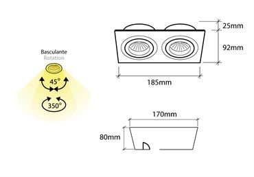 BPM 3055LED2.D40.3K Vestavné svítidlo Aluminio Negro, černá 2x 7W LED 230V - BPM (obrázek 2)