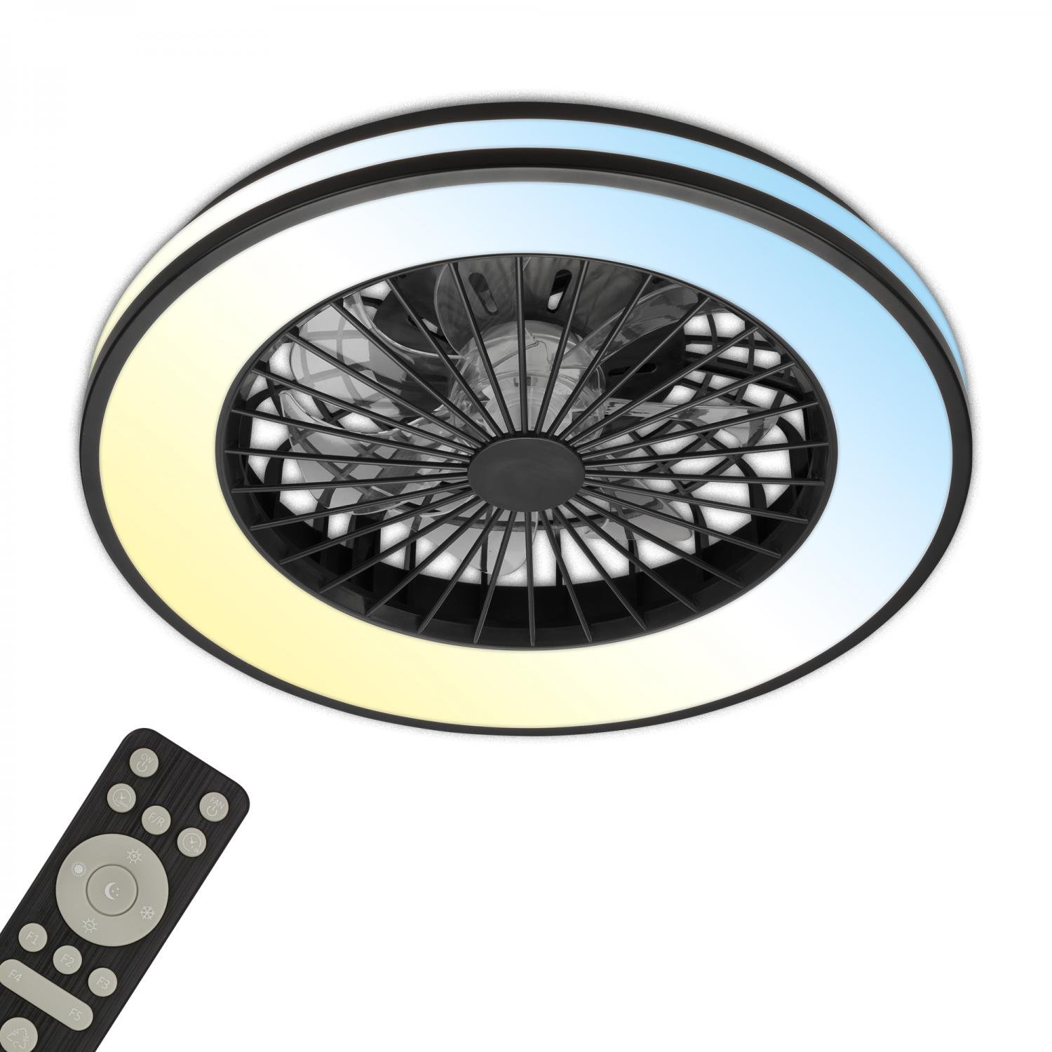 BRILO 3801015 LED stropní svítidlo s ventilátorem, 5 rychlostí, dálkový ovladač, CCT, černé - BRILO