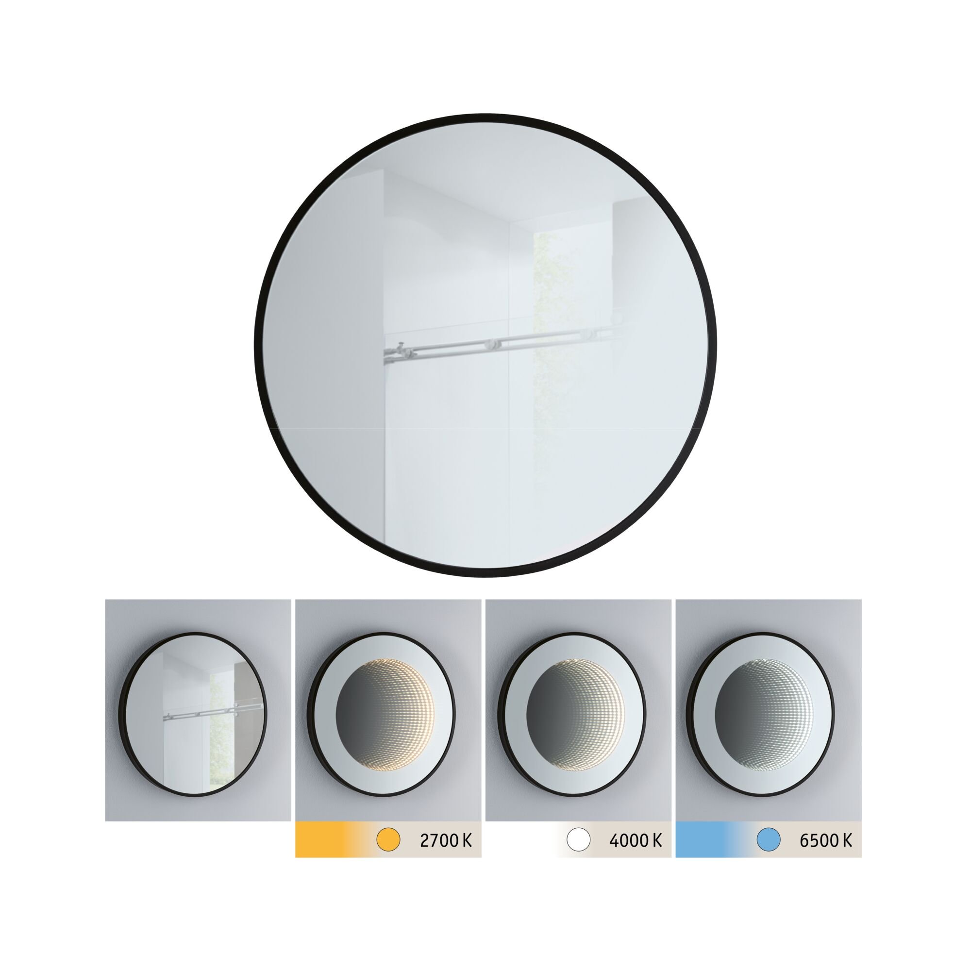 P 79561 LED zrcadlo s osvětlením Miro IP44 měnitelná bílá 230V 11,5W zrcadlo/černá mat - PAULMANN