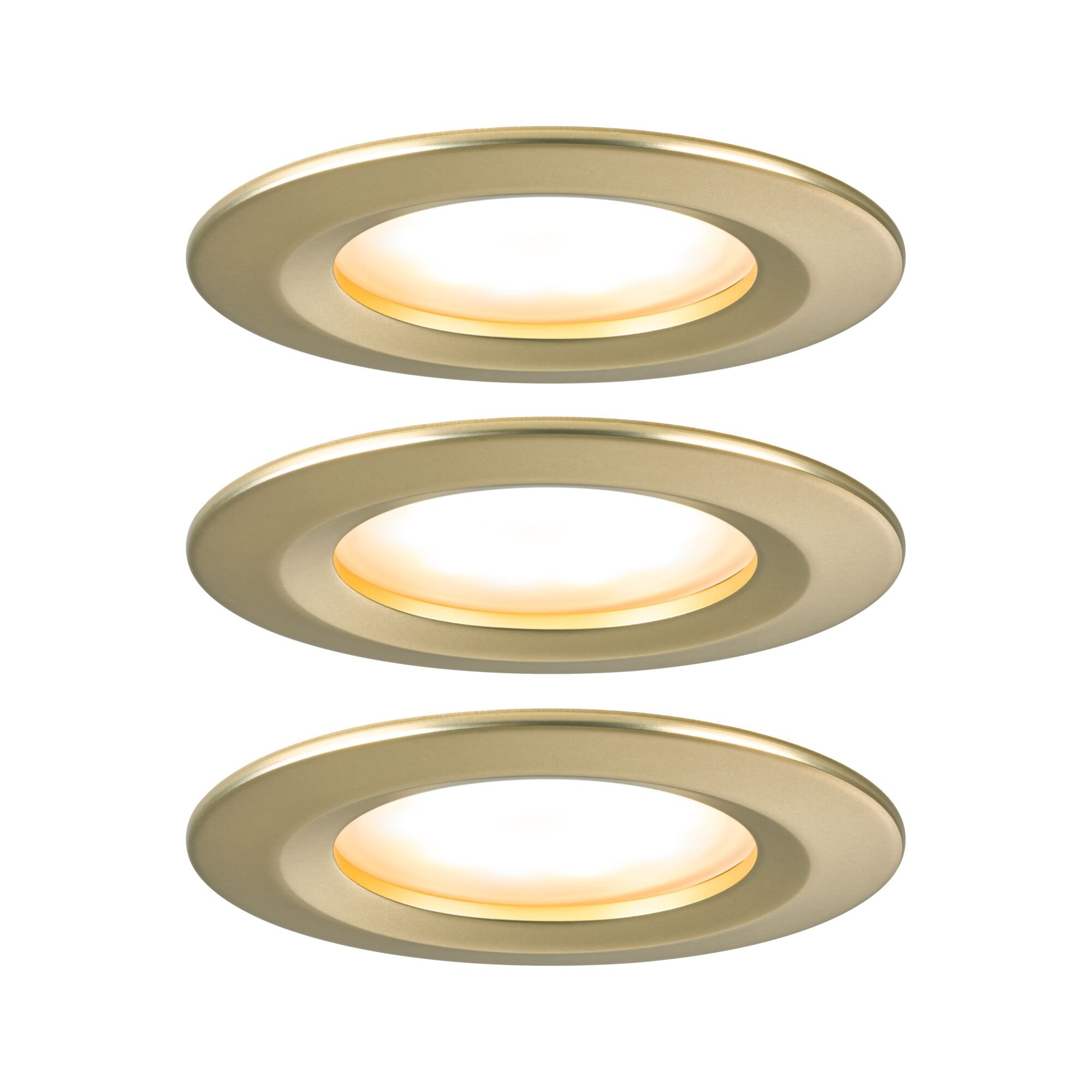 P 92407 LED vestavné svítidlo 3-krokové-stmívatelné Nova Coin základní sada nevýklopné IP44 kruhové 74mm Coin 3x6W 230V stmívatelné 2700K zlatá mat - PAULMANN