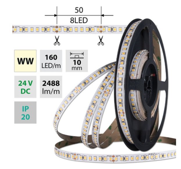 ML-126.888.60.9-01200.1000X03 AKCE - LED pásek WW 160LED/m 23W/24V 2986lm IP20 délka 1,2m vodič A 1,0m-X03