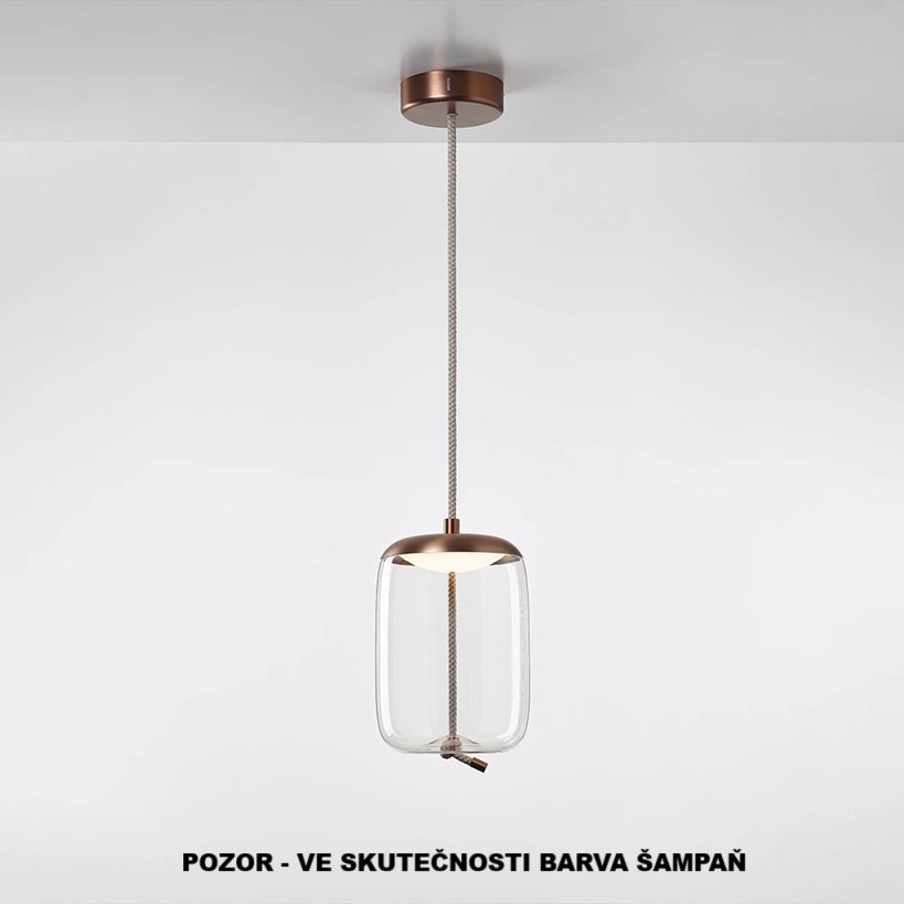 Levně BRO PC01034_093 Závěsné svítidlo KNOT SMALL CILINDRO transparentní sklo / monturA + baldachýn broušená champagne lak / provaz - přírodní - BROKIS A
- BROKIS