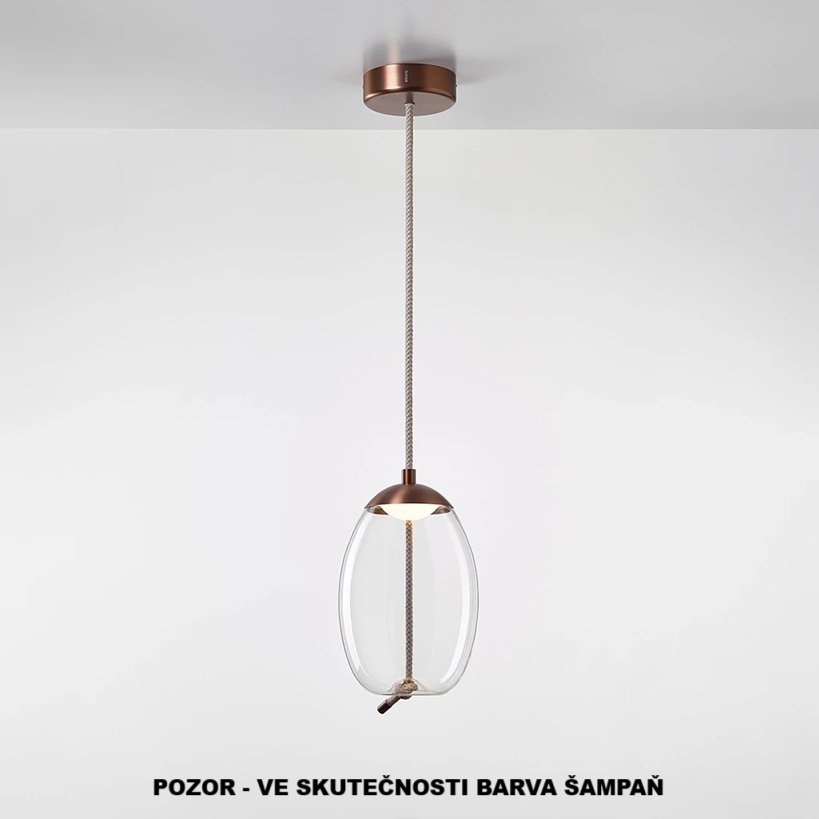 Levně BRO PC01036_097 Závěsné svítidlo KNOT SMALL UOVO sklo transparentní / montura + baldachýn broušená champangne lak / provaz přírodní - BROKIS A