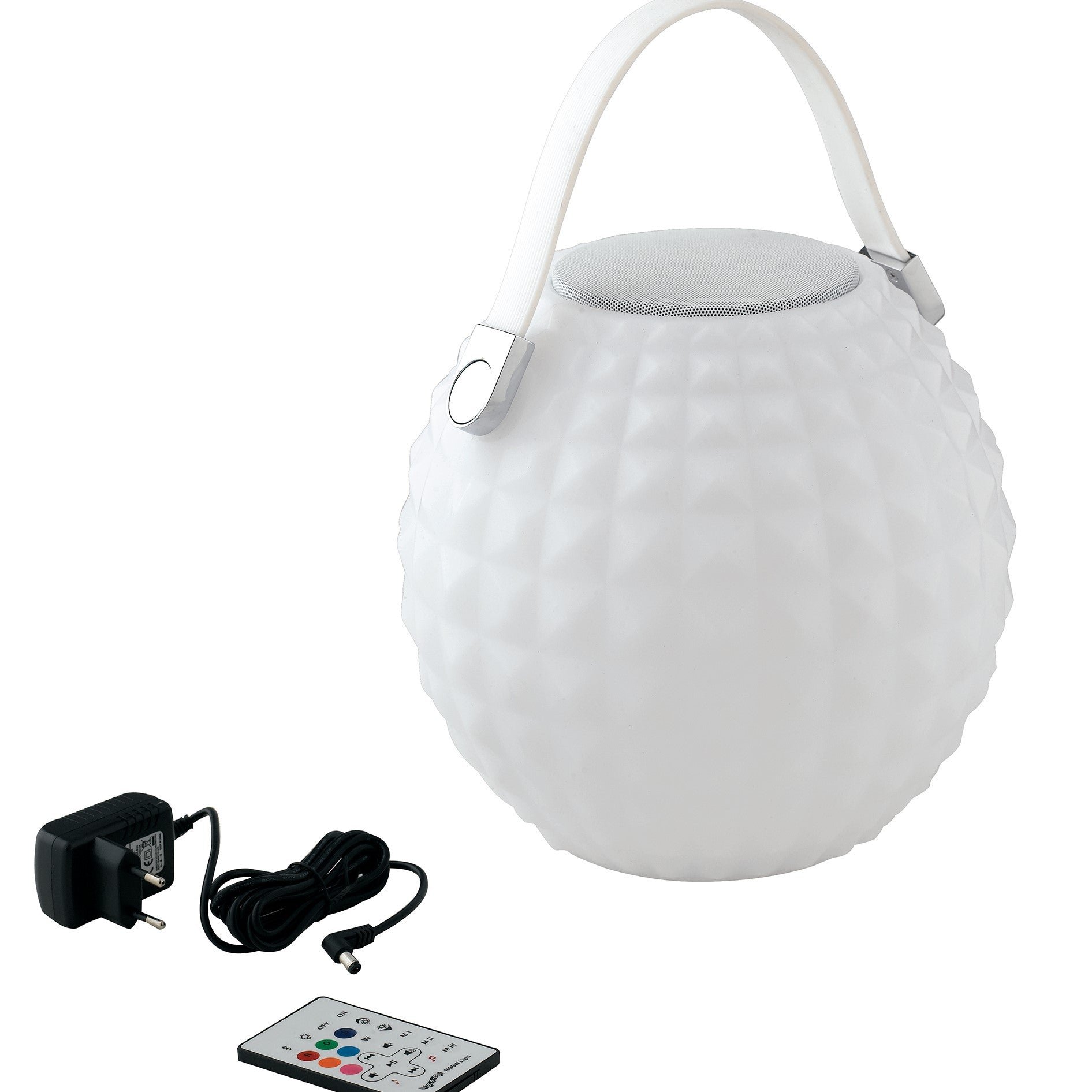 FAN I-GECO-DJ-L25 Nabíjecí venkovní lampa Geco, bílá, LED 3 W, 240 lm, RGBW, stmívatelná, IP44, s reproduktorem a Bluetooth, vč. dálkového ovladač - FANEUROPE