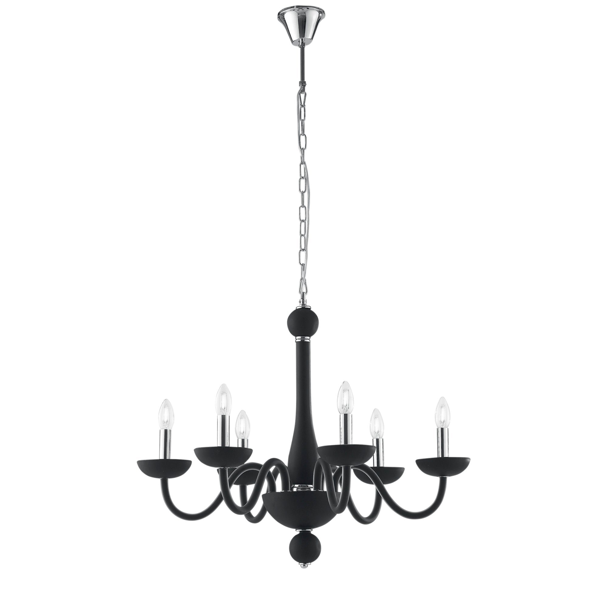 FAN I-ALFIERE/6 NERO Závěsné svítidlo Alfiere, černé/chrom, 6 x E14, 74 x 178 cm - FANEUROPE