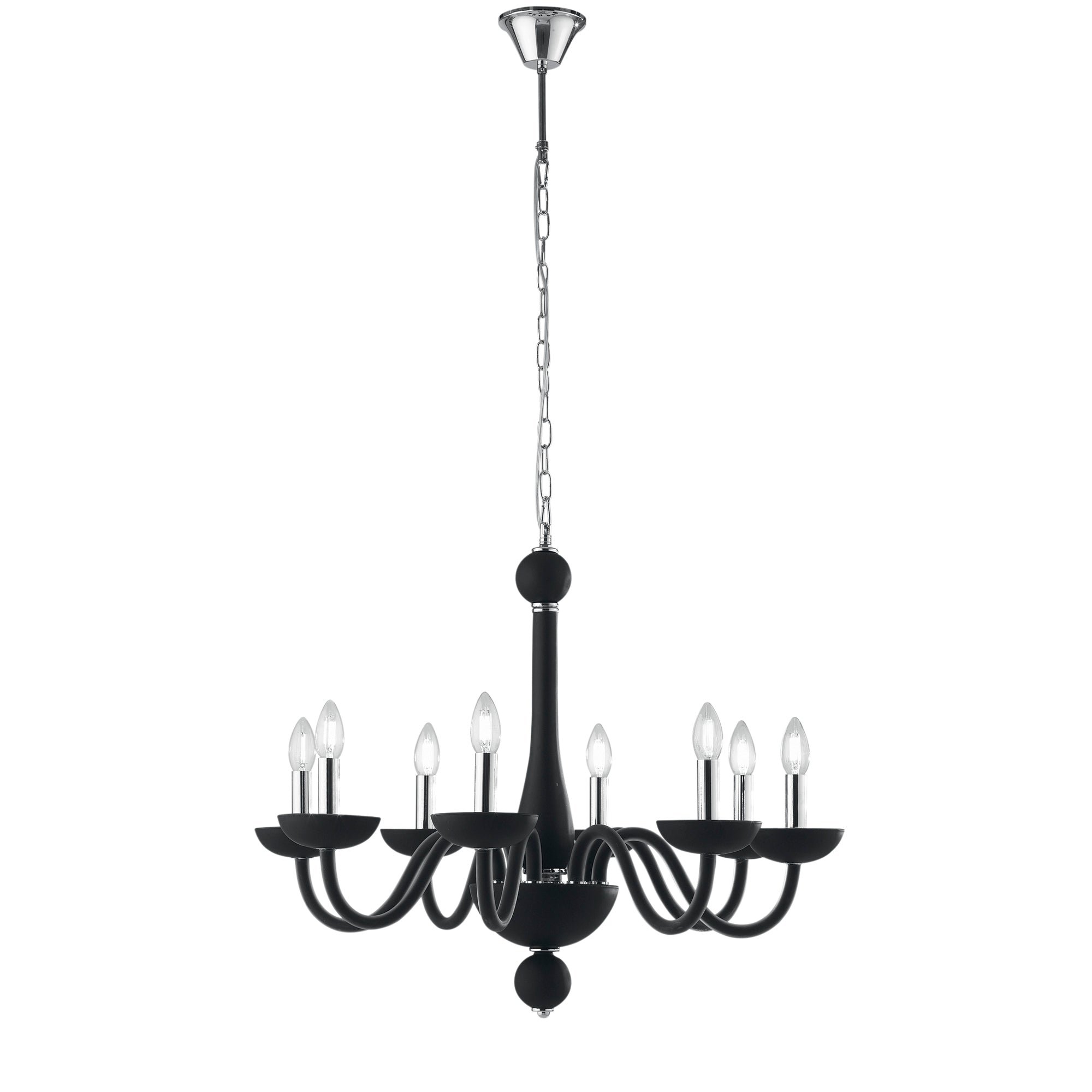 FAN I-ALFIERE/8 NERO Závěsné svítidlo Alfiere, černé/chrom, 8 x E14, 74 x 178 cm - FANEUROPE